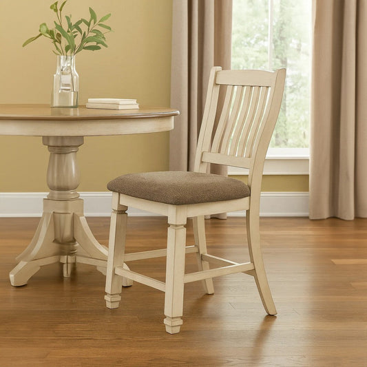 Ashley Bolan Counter Height Chair Set of 2, Rake Back, Antique White Wood