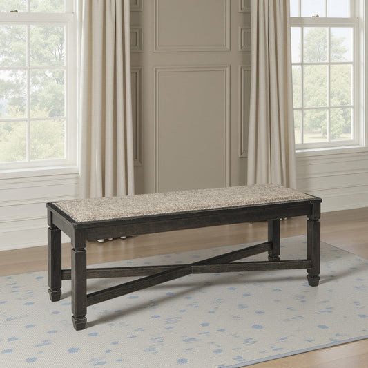 Ashley Trekk Dining Bench, X-Stretcher and Nailhead Trim, Black Wood, 50 Inch