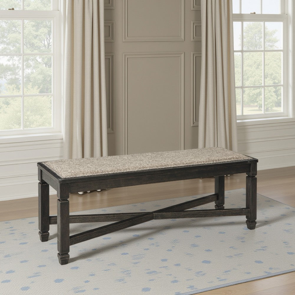 Ashley Trekk Dining Bench, X-Stretcher and Nailhead Trim, Black Wood, 50 Inch
