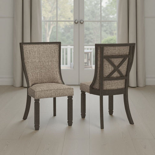 Ashley Trekk Dining Side Chair Set of 2, Black, Gray Brown Woven Polyester