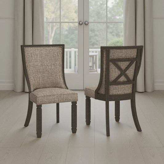 Ashley Trekk Dining Side Chair Set of 2, Black, Gray Brown Woven Polyester