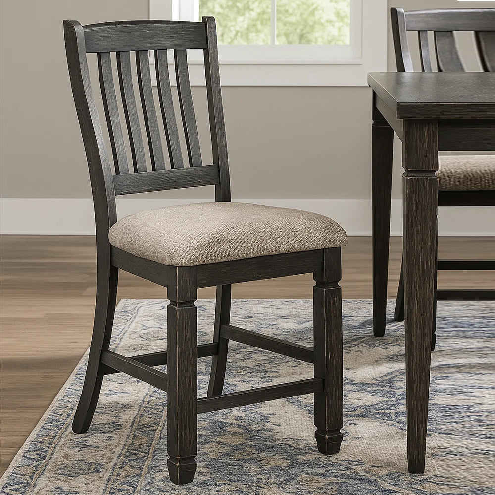 Ashley Trekk Counter Height Chair Set of 2, Slatted Back, Black Polyester