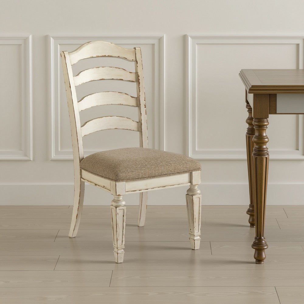 Ashley Alyn Dining Side Chair Set of 2, Ladderback, Distressed White Wood