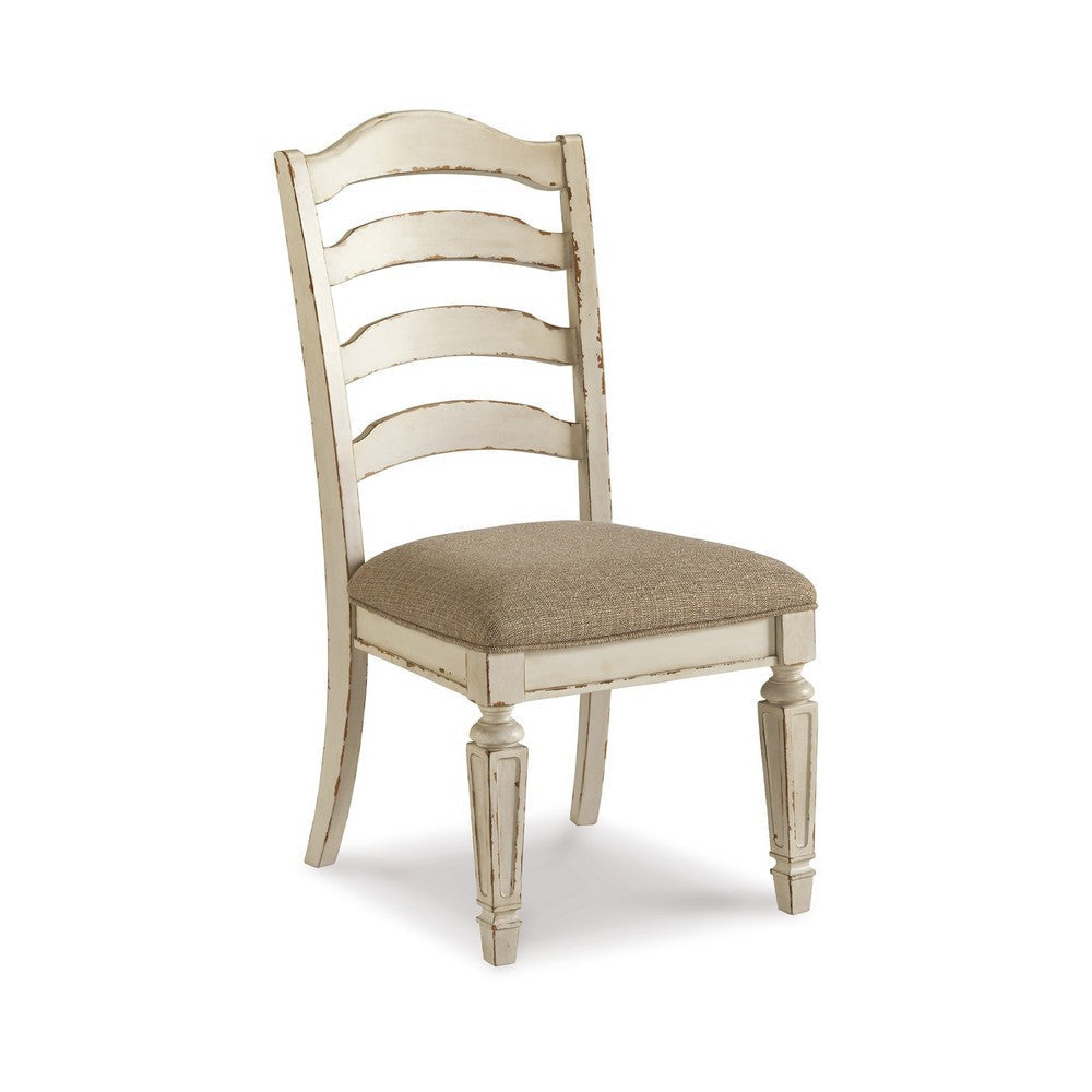 Ashley Alyn Dining Side Chair Set of 2, Ladderback, Distressed White Wood
