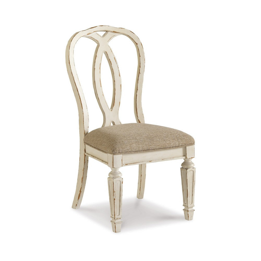 Ashley Alyn Dining Side Chairs Set of 2, Ribbon Back, Distressed White Wood