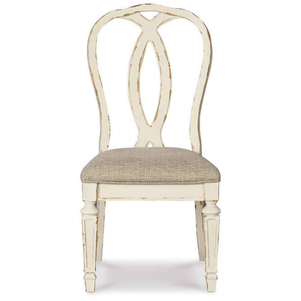 Ashley Alyn Dining Side Chairs Set of 2 Ribbon Back Distressed White Wood BM329792