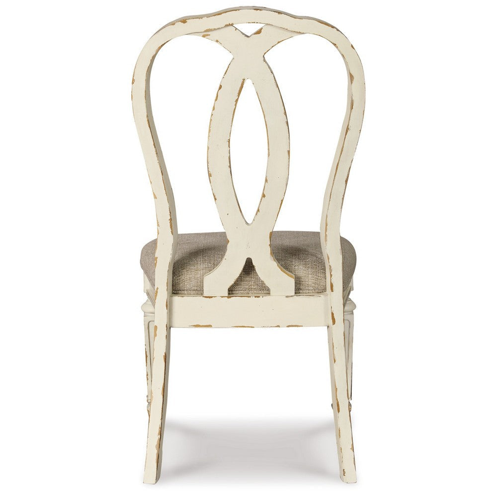 Ashley Alyn Dining Side Chairs Set of 2 Ribbon Back Distressed White Wood BM329792