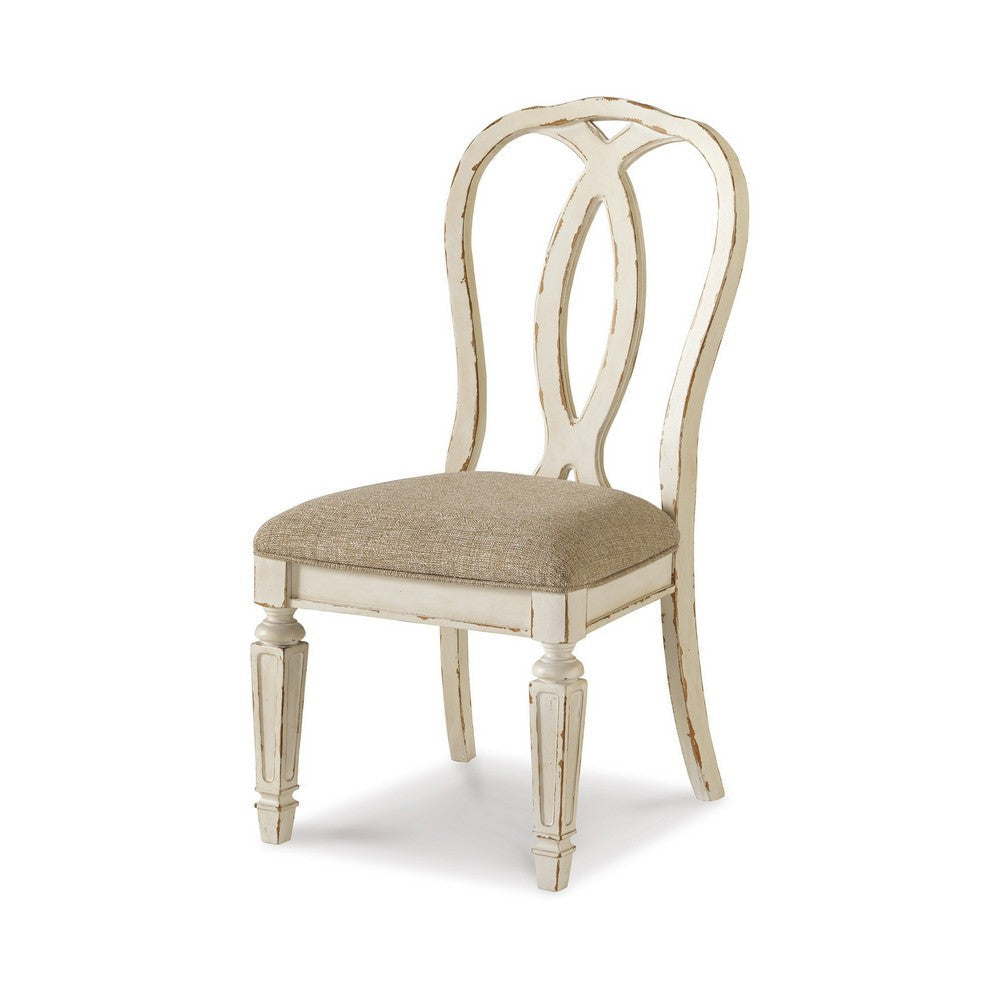 Ashley Alyn Dining Side Chairs Set of 2 Ribbon Back Distressed White Wood BM329792