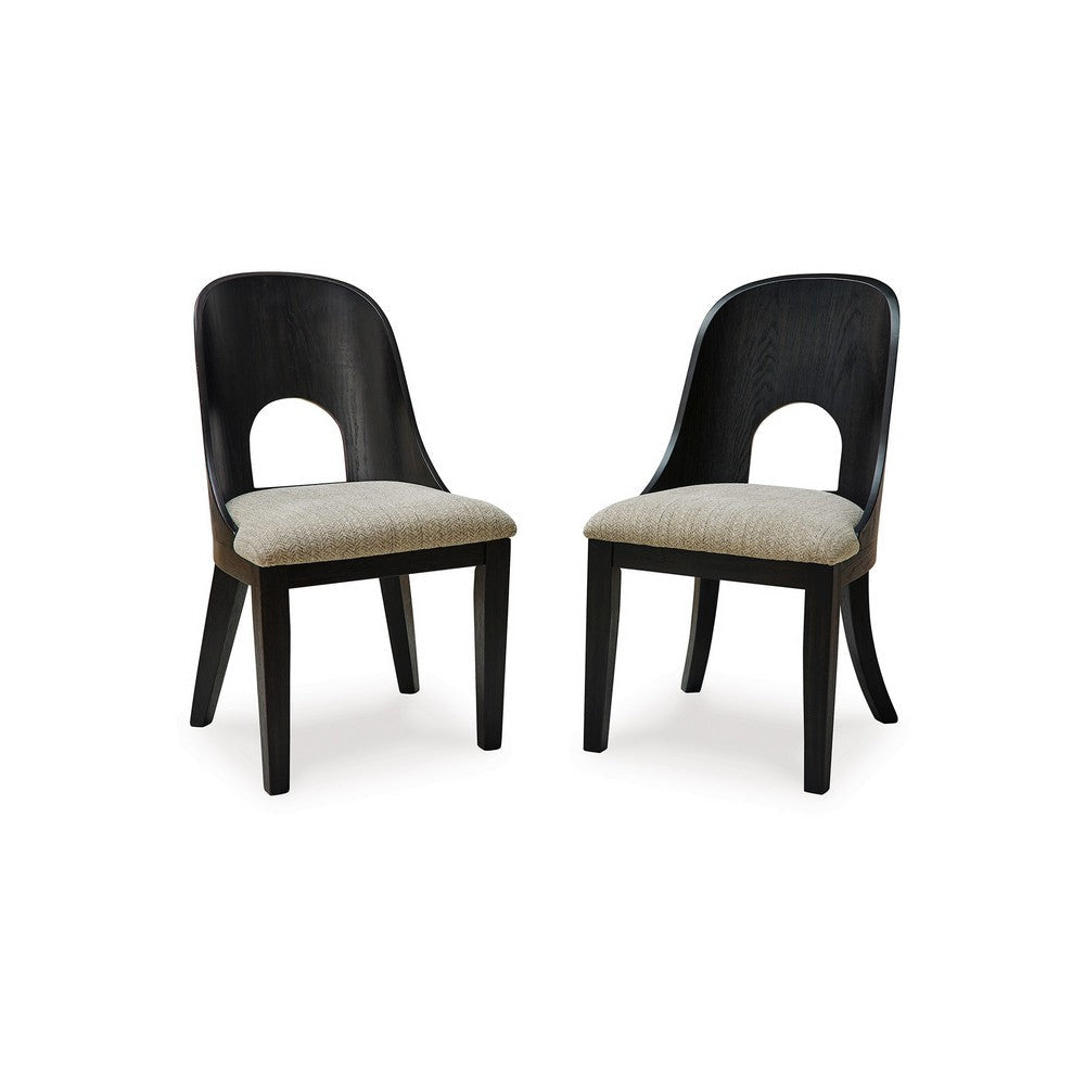 Ashley Robeck Dining Side Chair Set of 2, Herringbone Polyester, Black Wood