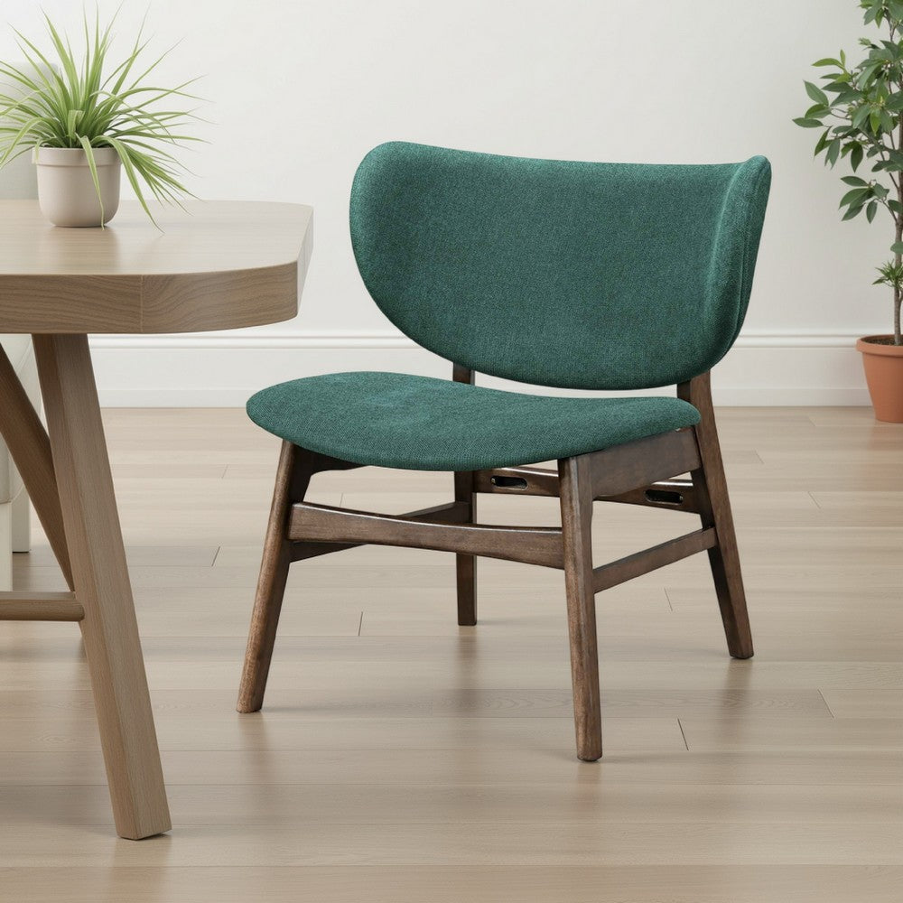 Isina Dining Side Chair, Rich Green Polyester, Walnut Brown Solid Wood