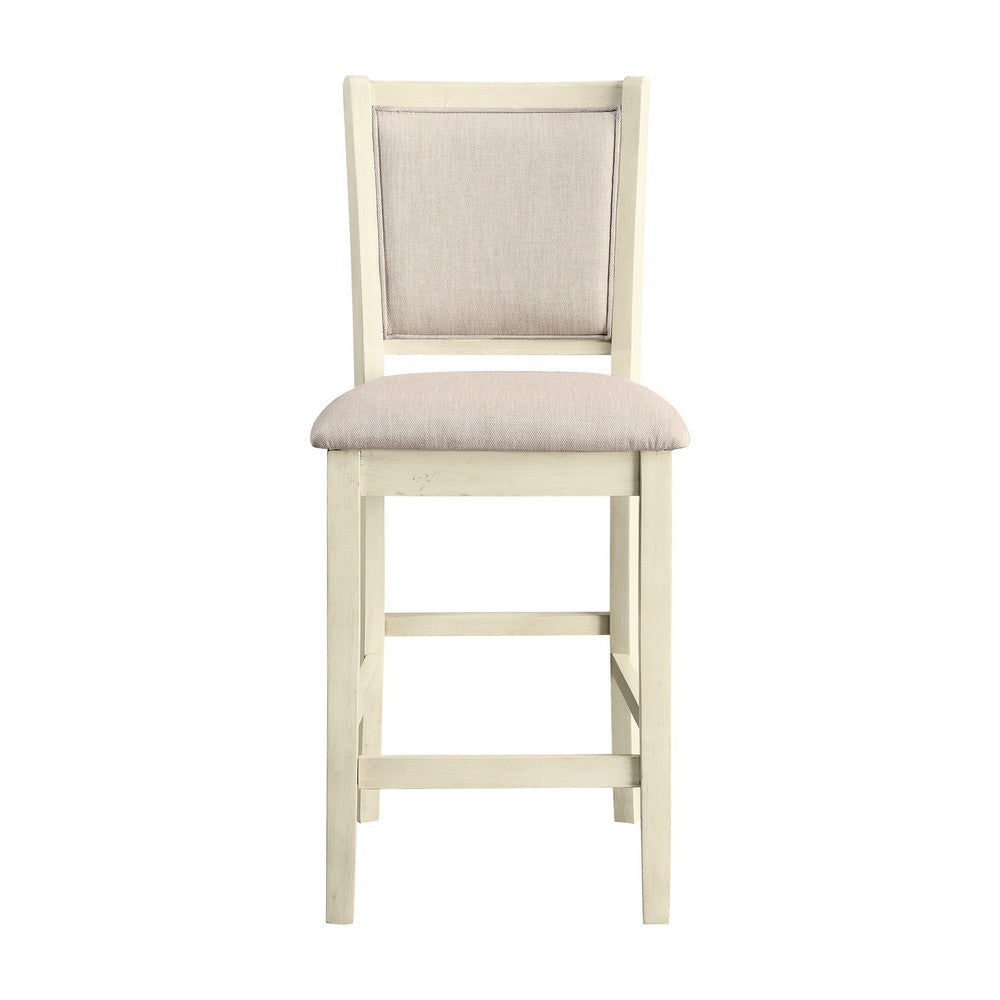 Han Counter Chair Set of 2 Beige Fabric Ivory Solid Rubberwood BM329812