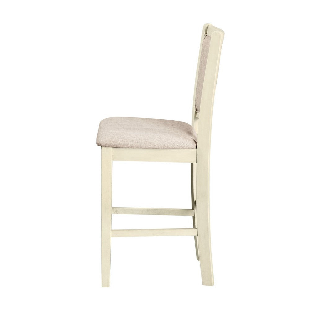 Han Counter Chair Set of 2 Beige Fabric Ivory Solid Rubberwood BM329812