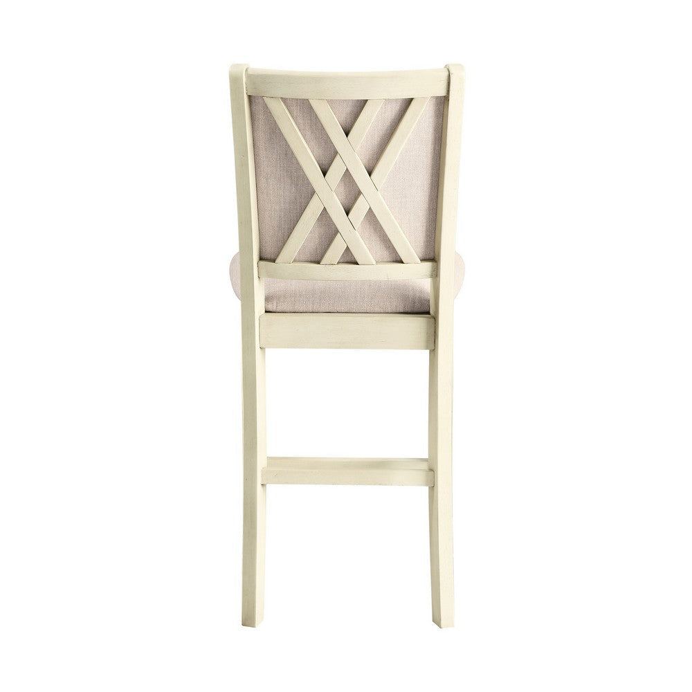 Han Counter Chair Set of 2 Beige Fabric Ivory Solid Rubberwood BM329812