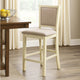 Han Counter Chair Set of 2, Beige Fabric, Ivory Solid Rubberwood