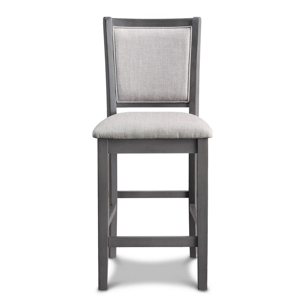 Han Counter Chair Set of 2 Light Gray Fabric Dark Gray Solid Wood BM329814