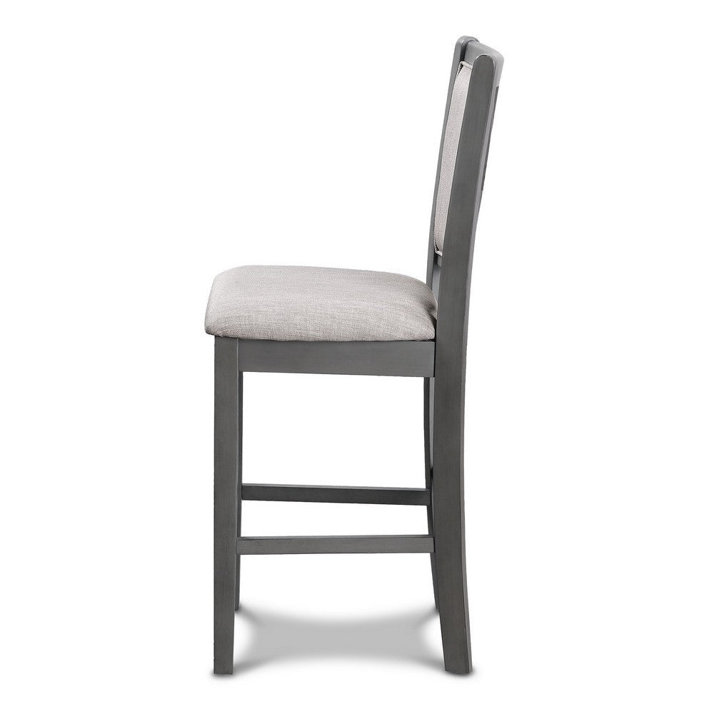 Han Counter Chair Set of 2 Light Gray Fabric Dark Gray Solid Wood BM329814