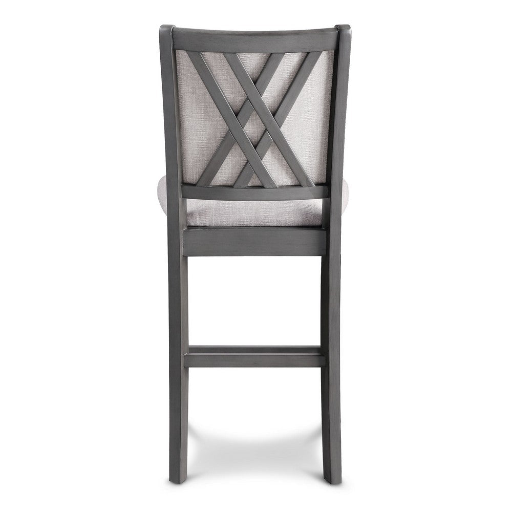 Han Counter Chair Set of 2 Light Gray Fabric Dark Gray Solid Wood BM329814