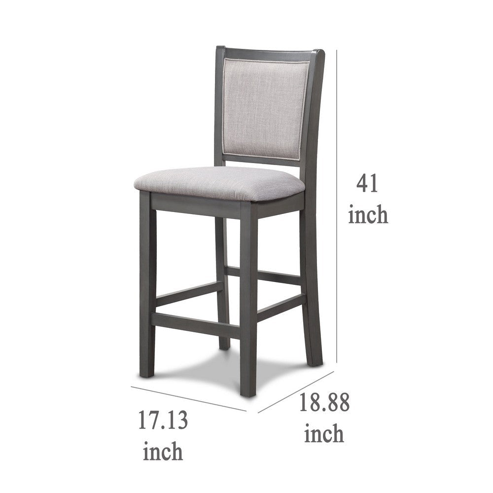 Han Counter Chair Set of 2 Light Gray Fabric Dark Gray Solid Wood BM329814