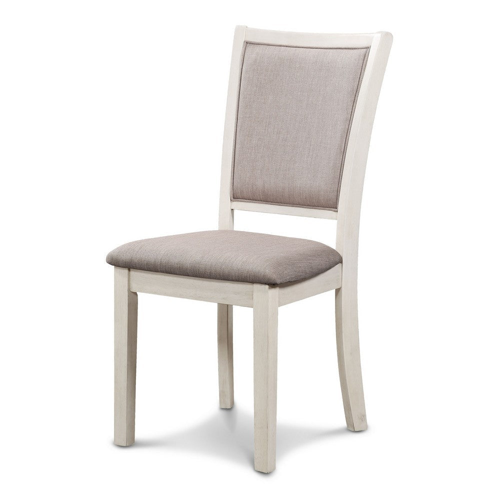 Han Dining Chair Set of 2, Light Brown Fabric, Beige Solid Rubberwood