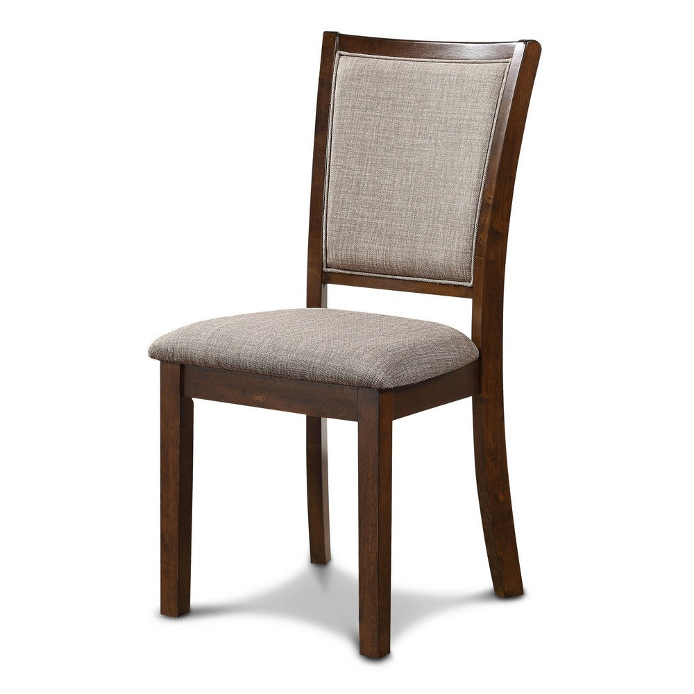 Han Dining Chair Set of 2, Light Brown Fabric, Cherry Brown Solid Wood