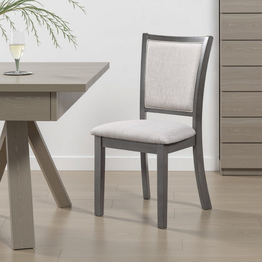 Han Dining Chair Set of 2, Light Gray Fabric, Dark Gray Solid Wood