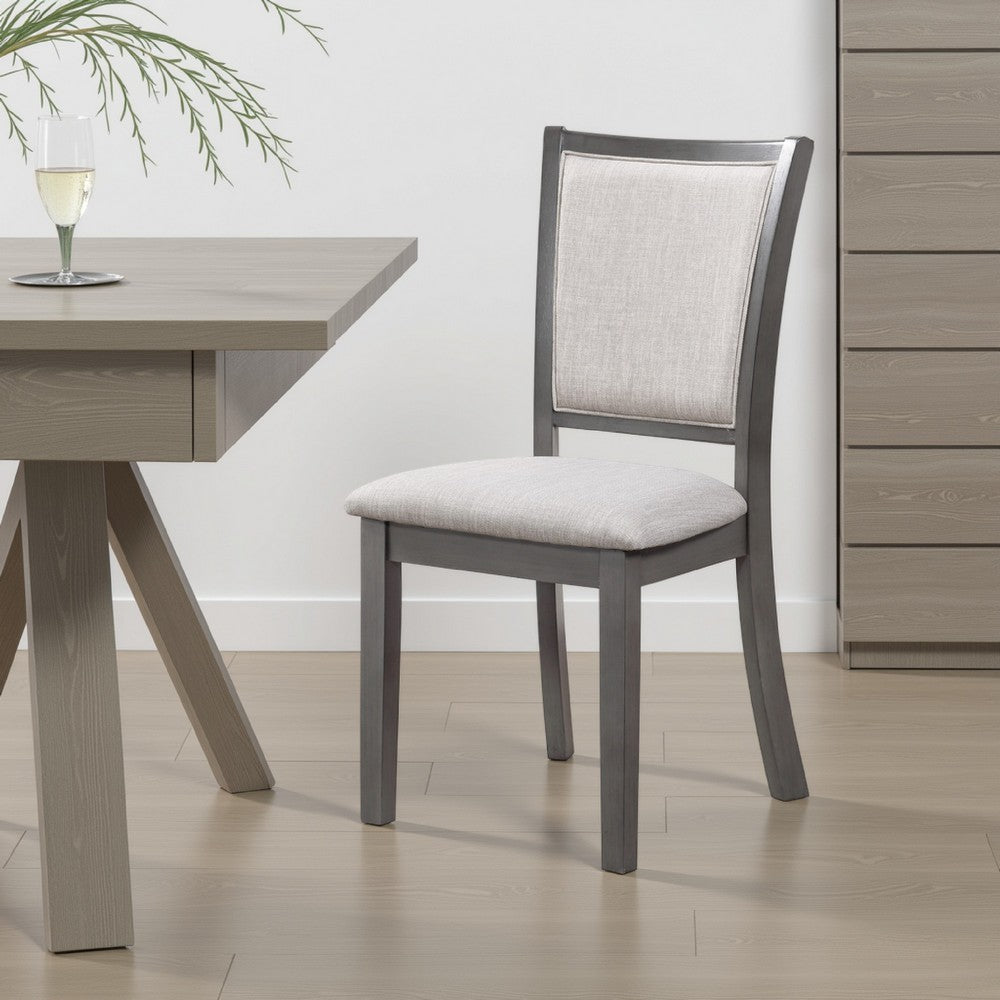 Han Dining Chair Set of 2, Light Gray Fabric, Dark Gray Solid Wood