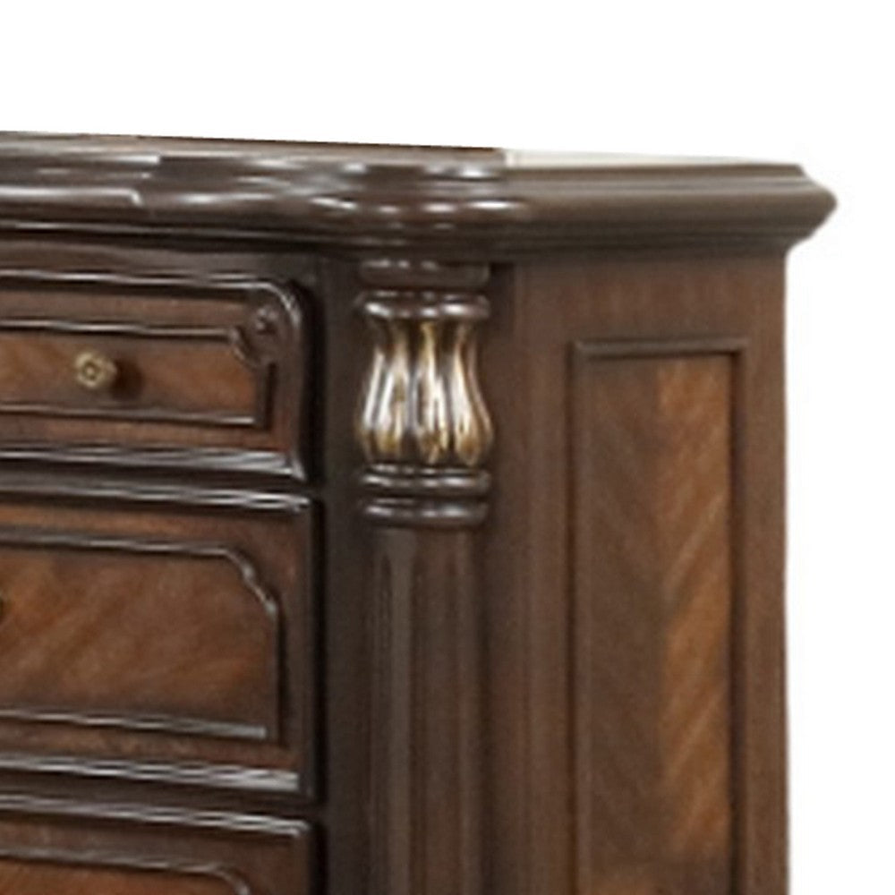 Ruth Wide Dresser Real Marble Mahogany Brown Solid Wood 9 Drawers BM329818