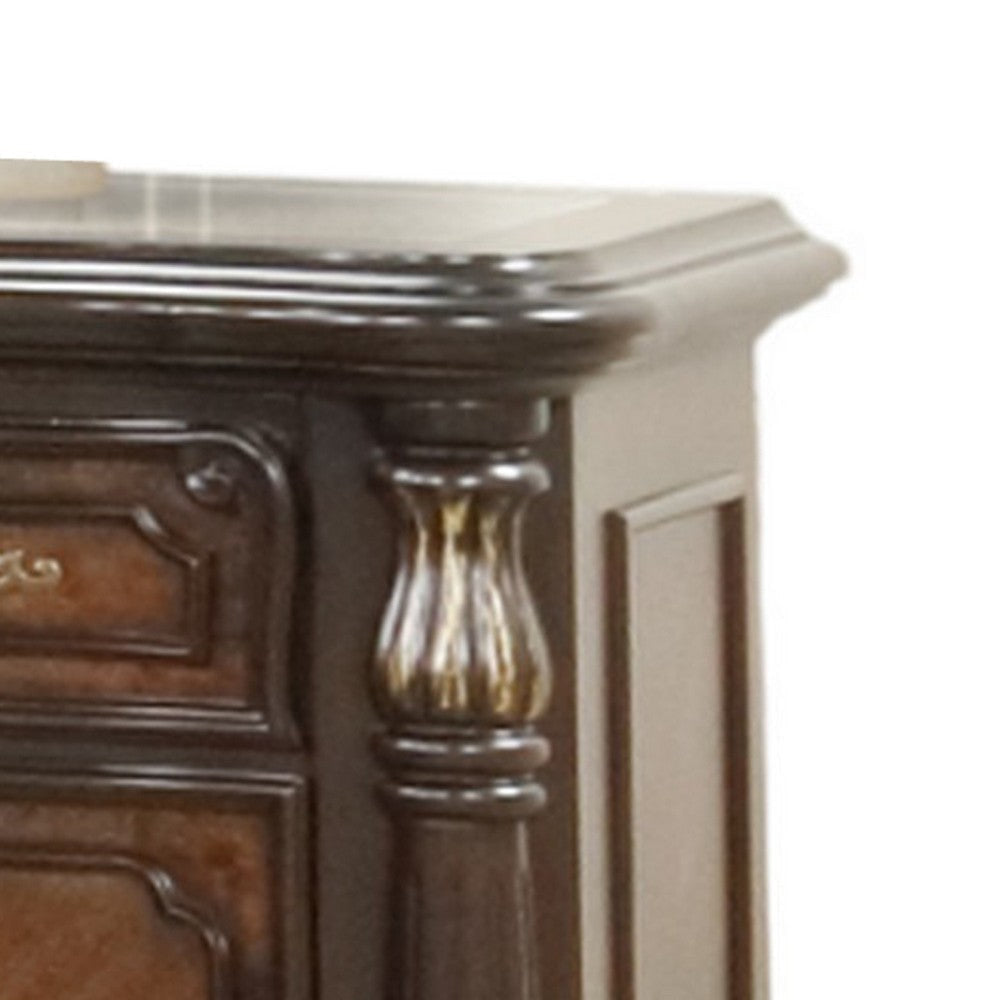 Ruth Nightstand Real Marble Mahogany Brown Solid Wood Gold 30 Inch BM329819