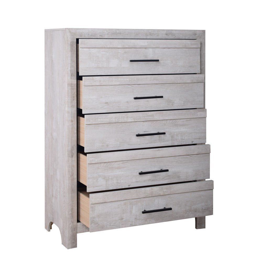 Bisca Tall Dresser Chest 5 Drawer Black Metal Handles Light Gray BM329820