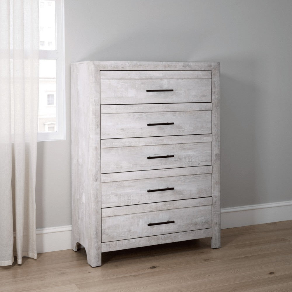 Bisca Tall Dresser Chest, 5 Drawer, Black Metal Handles, Light Gray