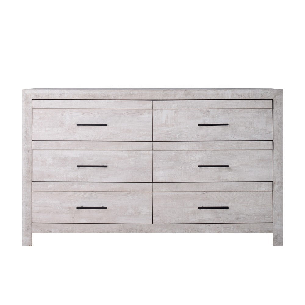Bisca 63 Inch Wide Dresser 6 Drawers Black Handles Light Gray Wood BM329821