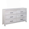 Bisca 63 Inch Wide Dresser, 6 Drawers, Black Handles, Light Gray Wood