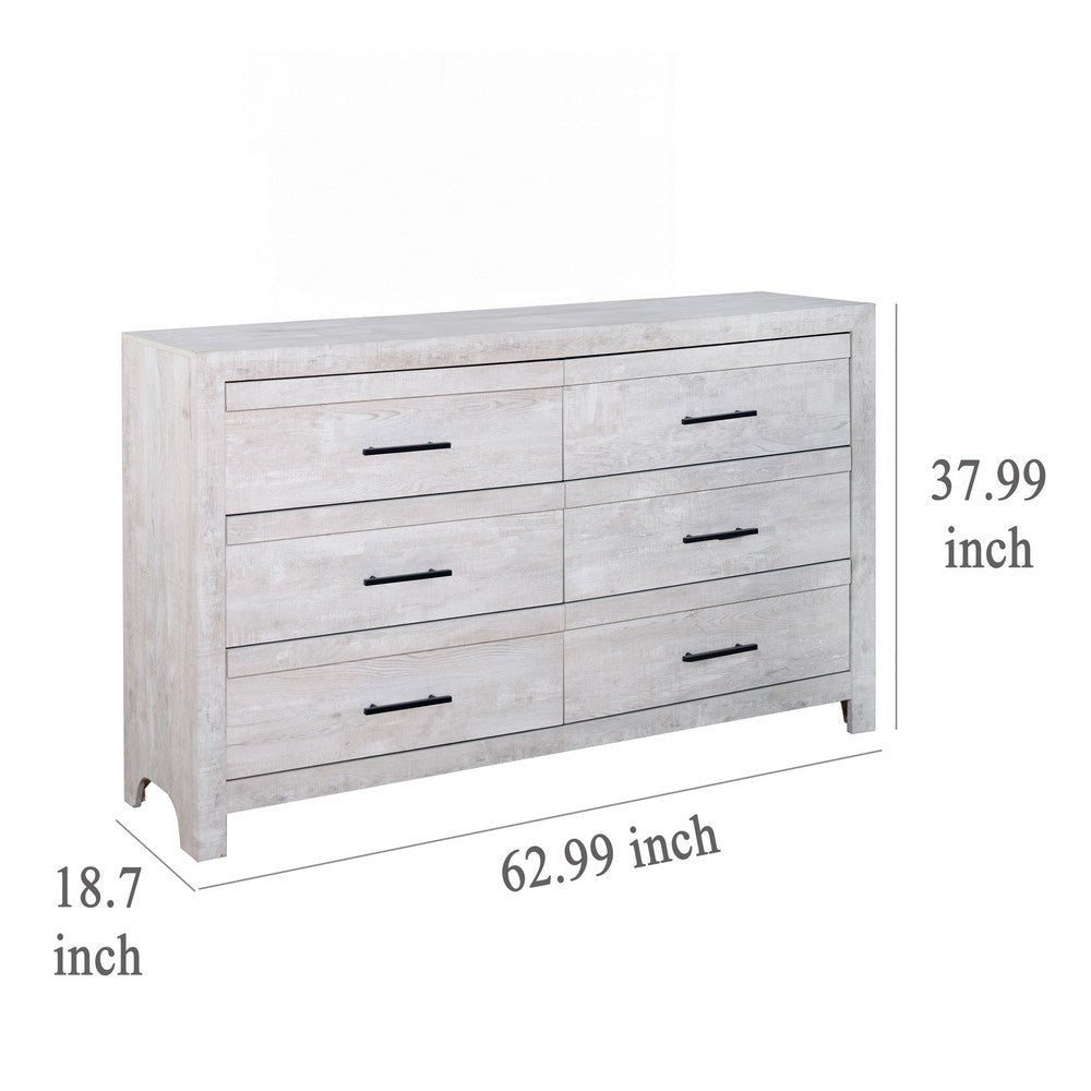 Bisca 63 Inch Wide Dresser 6 Drawers Black Handles Light Gray Wood BM329821