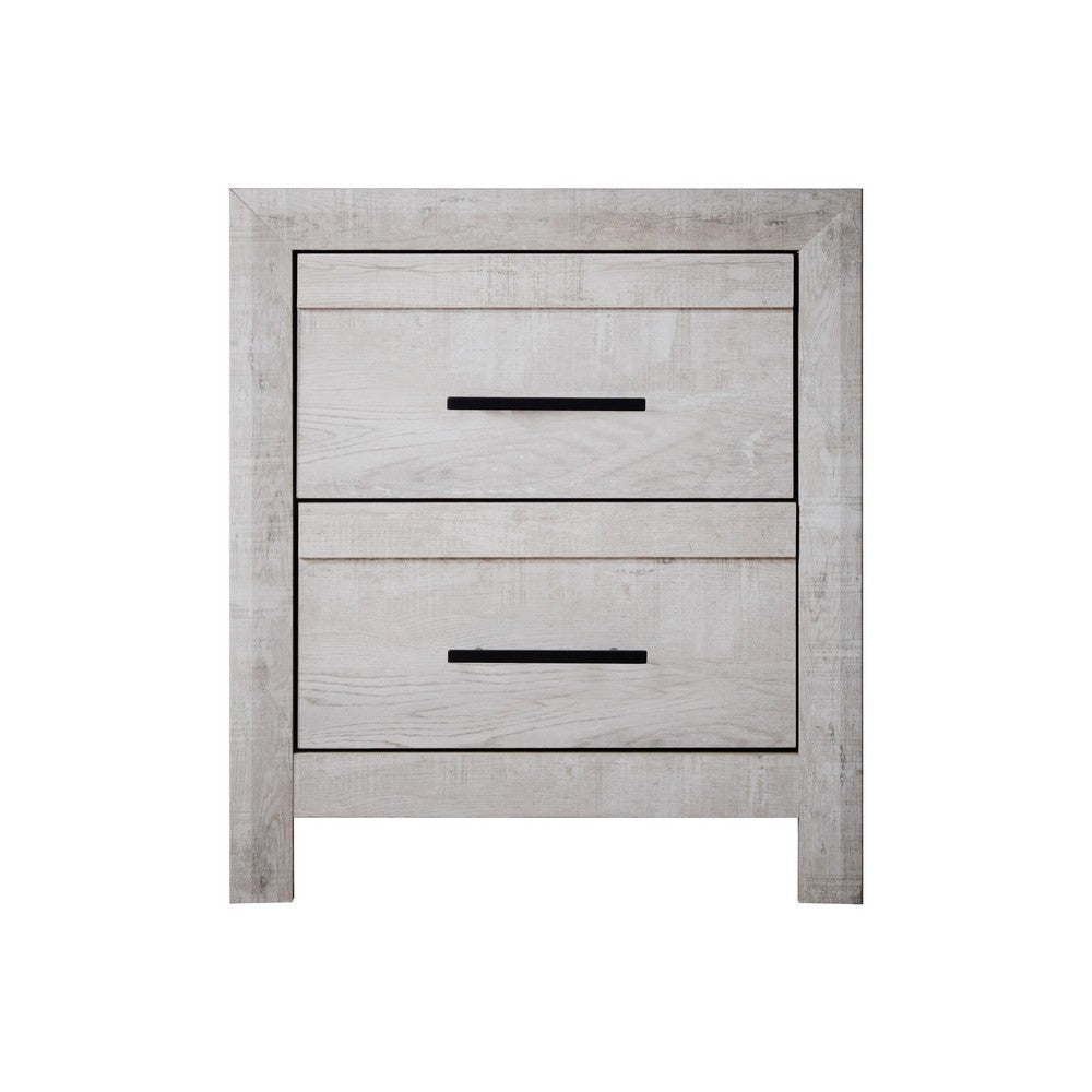 Bisca Nightstand 2 Drawers Black Handles Light Gray Wood 27 Inch BM329822