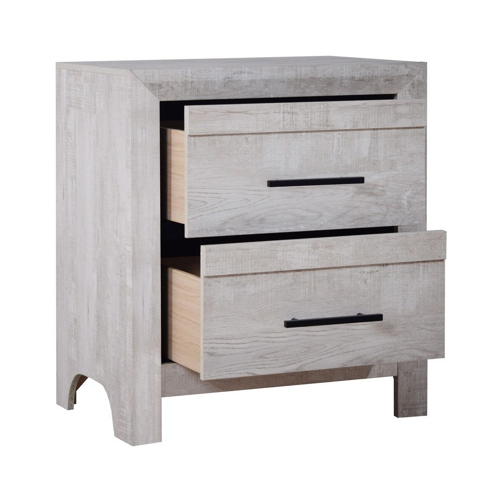 Bisca Nightstand 2 Drawers Black Handles Light Gray Wood 27 Inch BM329822