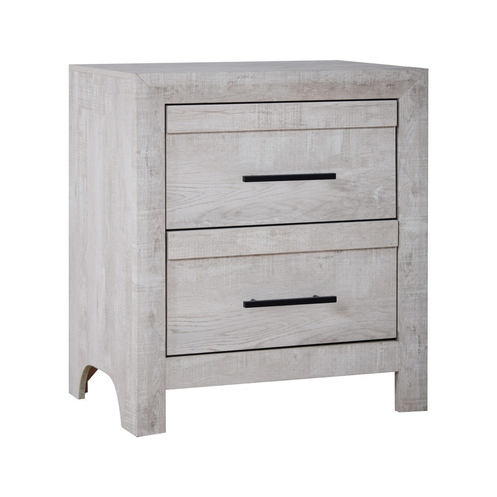 Bisca Nightstand, 2 Drawers, Black Handles, Light Gray Wood, 27 Inch