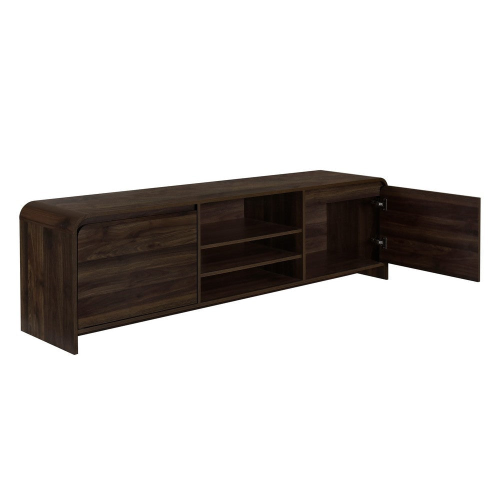 Maria TV Stand Media Cabinet 2 Drawer and Shelves Brown Wood 71 Inch BM329824