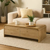 Maria Coffee Table, 2 Drawer and Waterfall Style, Beige Wood 47 Inch
