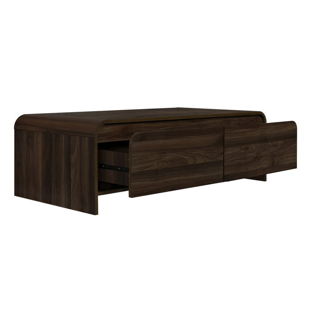 Maria Coffee Table 2 Drawer and Waterfall Style Brown Wood 47 Inch BM329826