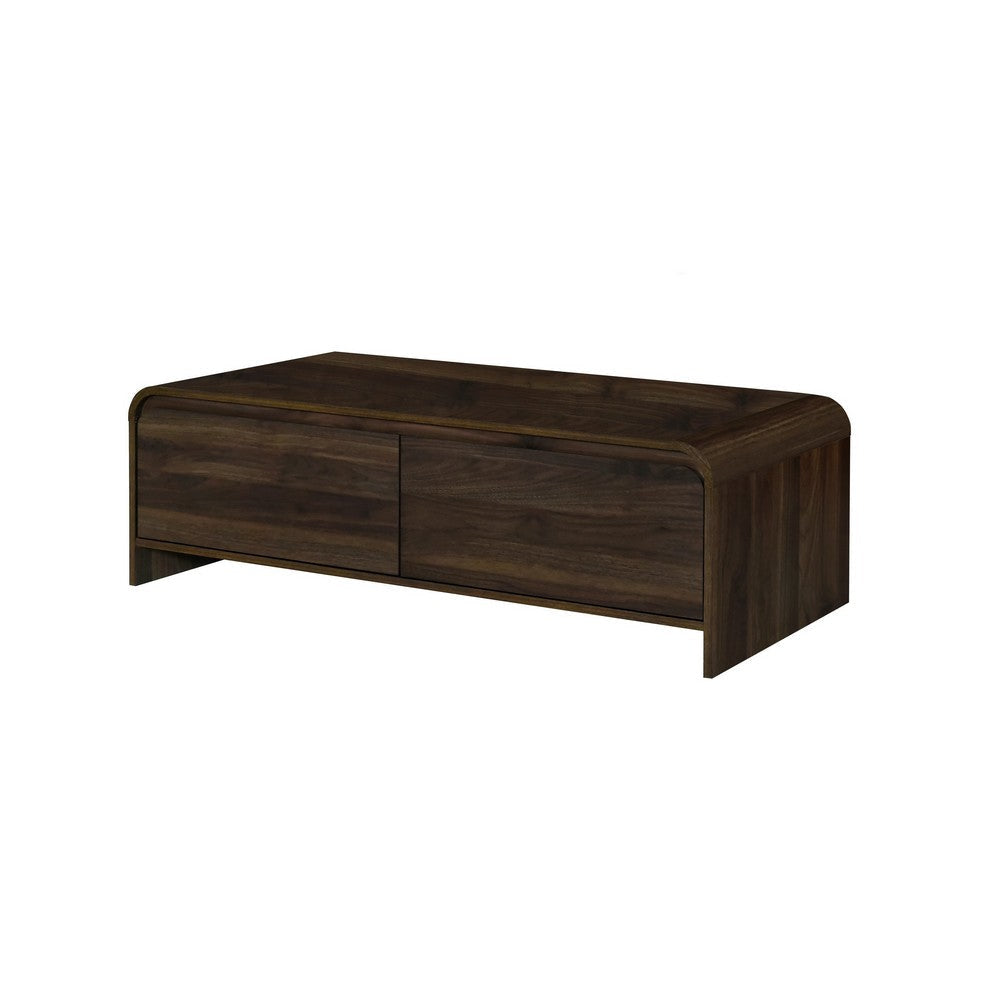 Maria Coffee Table, 2 Drawer and Waterfall Style, Brown Wood 47 Inch