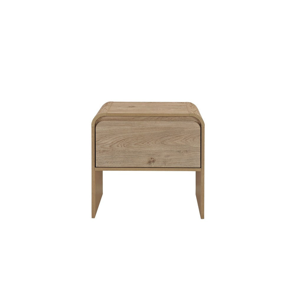 Maria Side End Table Drawer and Waterfall Style Beige Wood 22 Inch BM329827