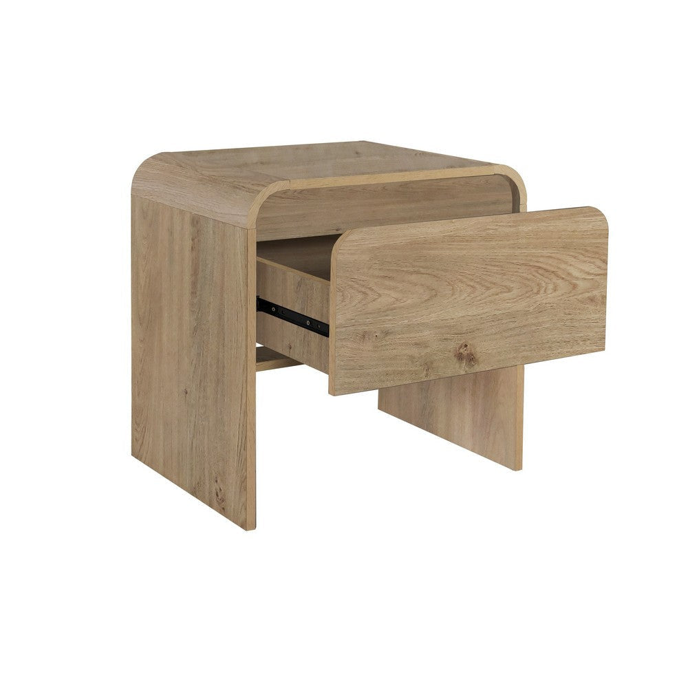 Maria Side End Table Drawer and Waterfall Style Beige Wood 22 Inch BM329827