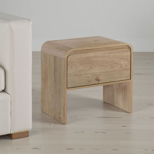 Maria Side End Table, Drawer and Waterfall Style, Beige Wood 22 Inch