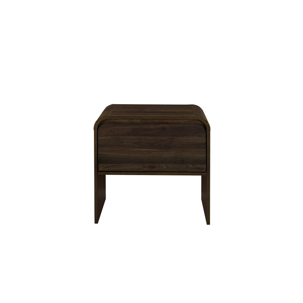 Maria Side End Table Drawer and Waterfall Style Brown Wood 22 Inch BM329828