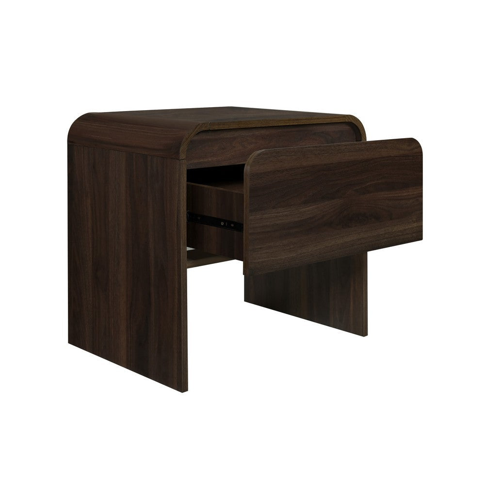 Maria Side End Table Drawer and Waterfall Style Brown Wood 22 Inch BM329828