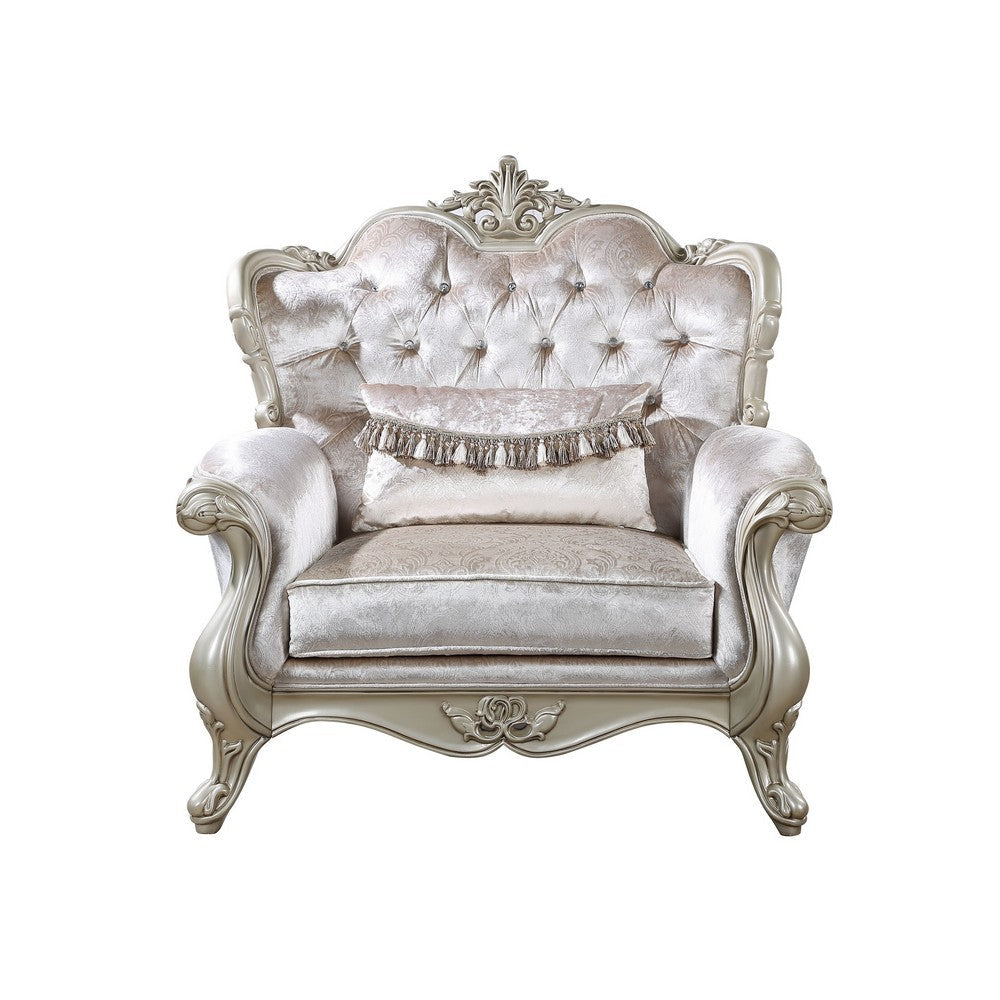 Kerra Accent Chair with Classic Gold Ornate Carvings Beige Velveteen BM329829