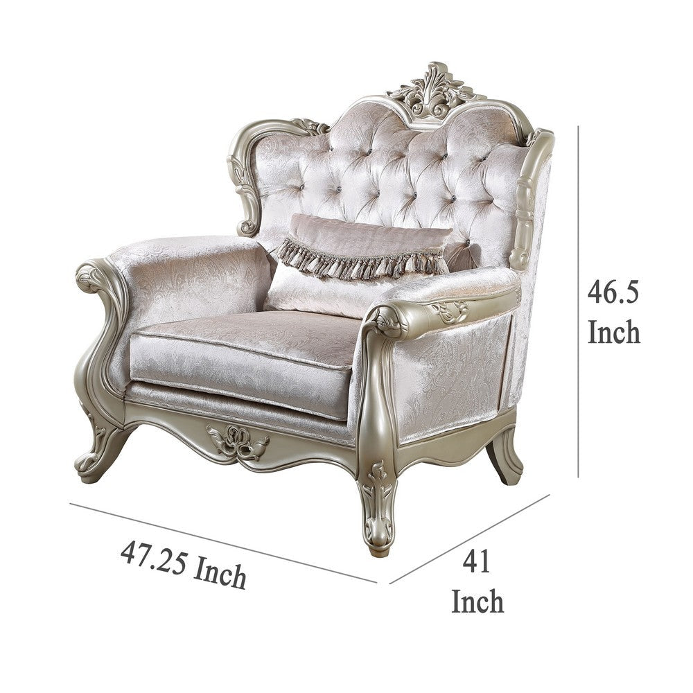Kerra Accent Chair with Classic Gold Ornate Carvings Beige Velveteen BM329829