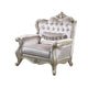 Kerra Accent Chair with Classic Gold Ornate Carvings, Beige Velveteen