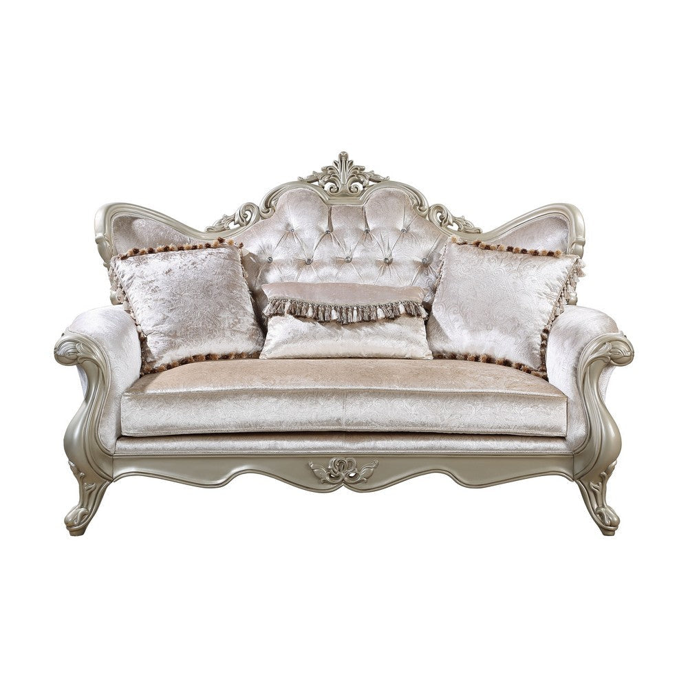 Kerra Loveseat with Accent Pillow Classic Beige Fleur De Lis 72 Inch BM329830
