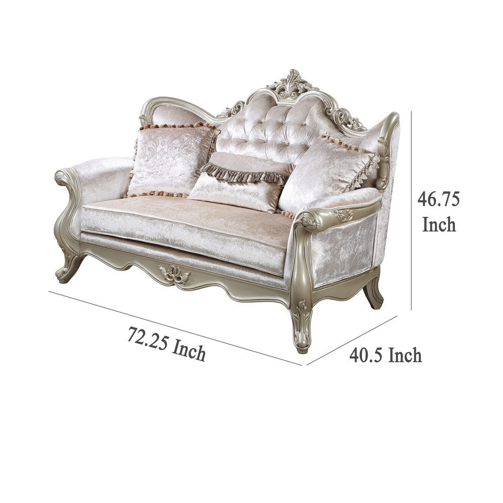 Kerra Loveseat with Accent Pillow Classic Beige Fleur De Lis 72 Inch BM329830
